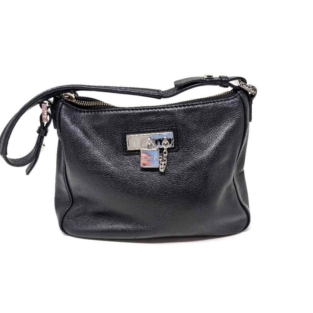Calvin Klein small black faux leather handbag.